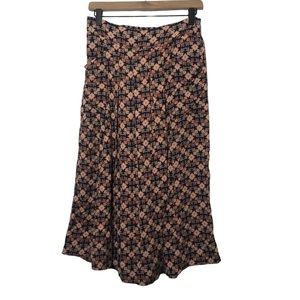 Free People Navy Orange Geometric Print Wide Leg Cropped Flowy Pants
